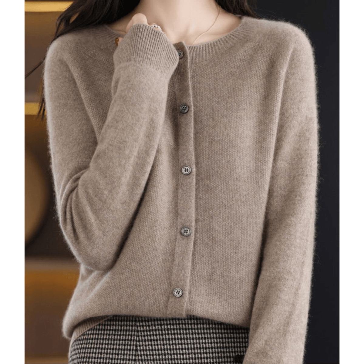 Danielle Button-Front Knitted Crew Neck Cardigan for Women