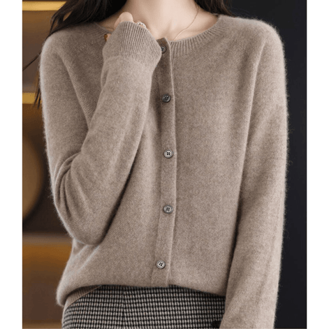 Danielle Button-Front Knitted Crew Neck Cardigan for Women
