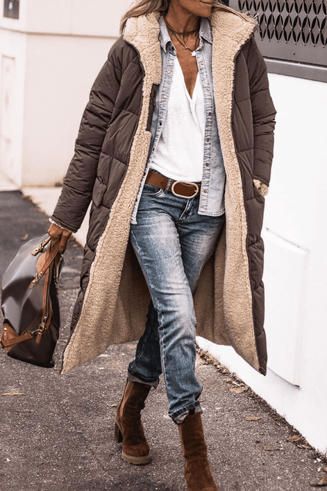Sasha Faux Shearling-Lined Longline Winter Coat for Women