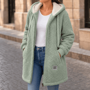 Odile Women's Hooded Fleece Teddy Coat with Zip Front