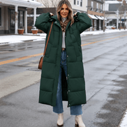 Women's Long Hooded Quilted Puffer Jacket with Pockets in Polyester