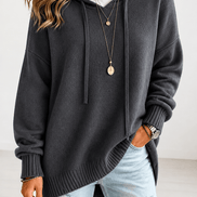 Women's Oversized Hooded Knitted Jumper with Drawstring