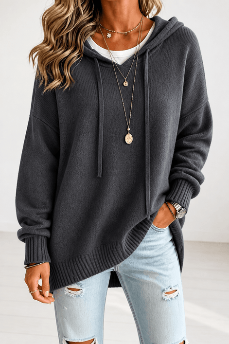 Women's Oversized Hooded Knitted Jumper with Drawstring