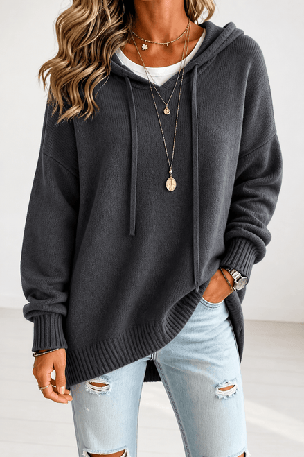 Women's Oversized Hooded Knitted Jumper with Drawstring