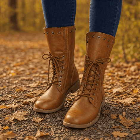 Westlyn Wool-Lined Lace-Up Ankle Boots with Stud Cuff Detail