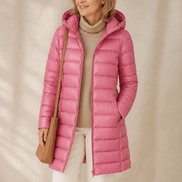Women's Long Quilted Puffer Coat with Hood in Polyester
