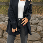 Cable-Knit Sleeve Double-Breasted Longline Coat for Women