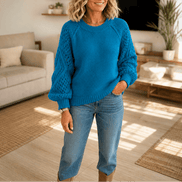 Petronella Open-Work Sleeve Cable Knit Jumper for Women