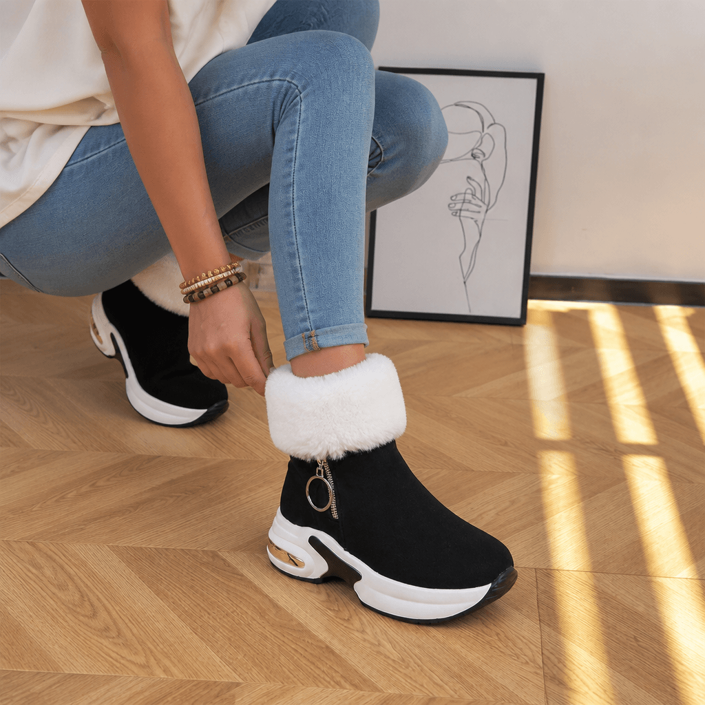 Plush Faux Fur-Lined Wedge Ankle Boots with Non-Slip Sole
