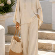 Hooded Cape and Wide-Leg Trouser Loungewear Set for Women