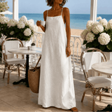 Women's Linen-Look Maxi Slip Dress with Adjustable Straps
