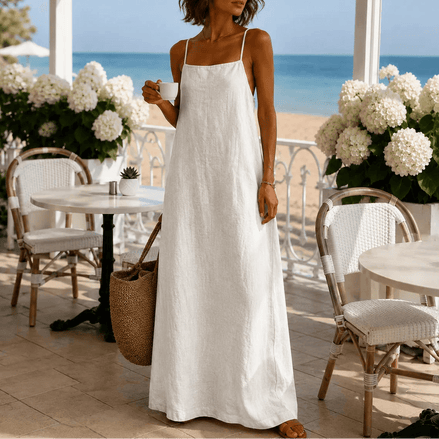 Women's Linen-Look Maxi Slip Dress with Adjustable Straps