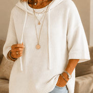 Women's Hooded Knit Jumper with Drawstring and Dropped Shoulders