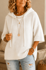 Women's Hooded Knit Jumper with Drawstring and Dropped Shoulders
