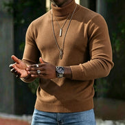 Men's Ribbed Turtleneck Knit Jumper with Long Sleeves