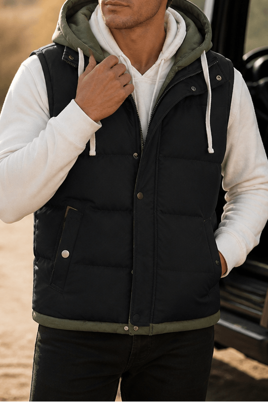 Men's Double-Layered Hood Padded Puffer Vest
