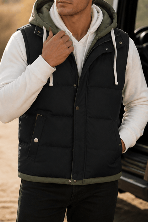 Men's Double-Layered Hood Padded Puffer Vest