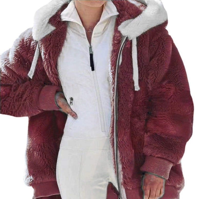 Keithy Colour-Block Fleece Hooded Jacket with Zip Pockets