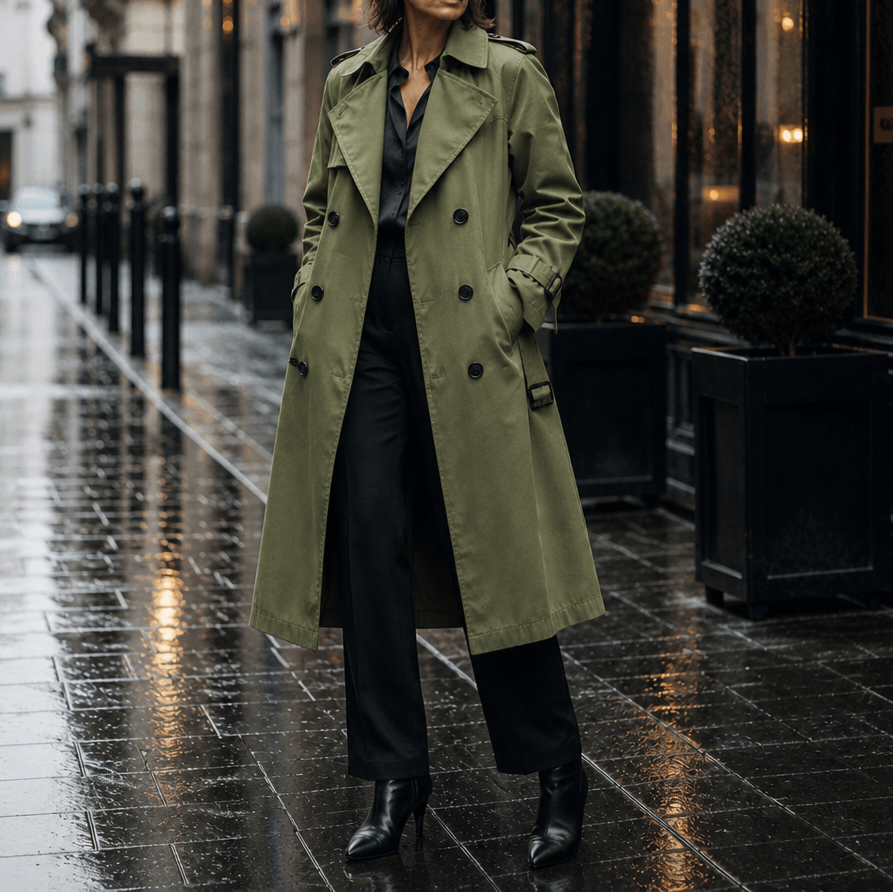 Mayfield Double-Breasted Long Belted Trench Coat for Women in Acetate