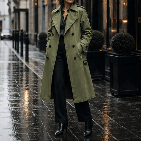 Mayfield Double-Breasted Long Belted Trench Coat for Women in Acetate