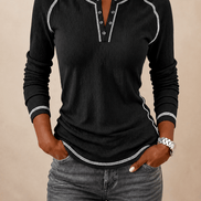 Women's Waffle Knit Henley Top with Button Placket