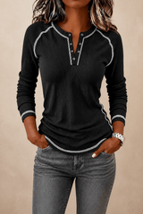 Women's Waffle Knit Henley Top with Button Placket