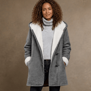 Women's Faux Shearling-Lined Hooded Duffle Coat with Hip-Length Fit