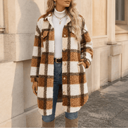 Fairloch Plaid Sherpa-Lined Mid-Length Coat with Button Front