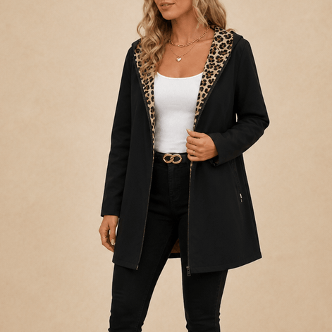 Reversible Leopard Print Hooded Coat for Women in Winter