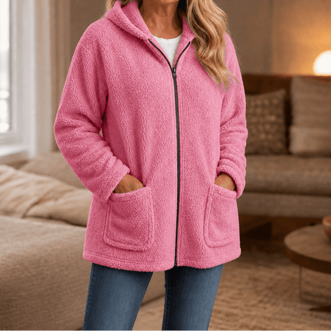 Cozelle Plush Hooded Oversized Fleece Zip-Up Jacket for Women