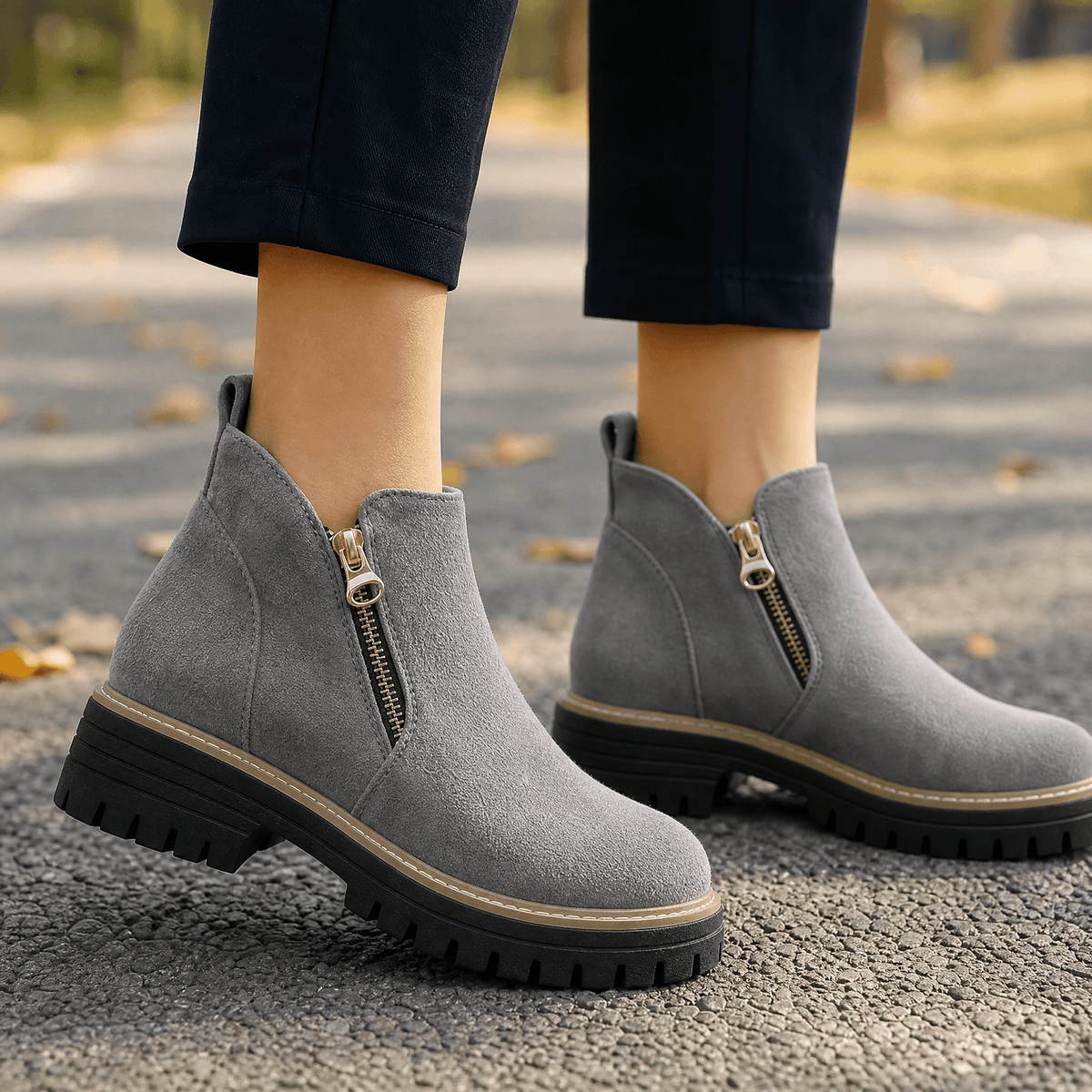 Women's Suede Chelsea Ankle Winter Boots with Chunky Heel