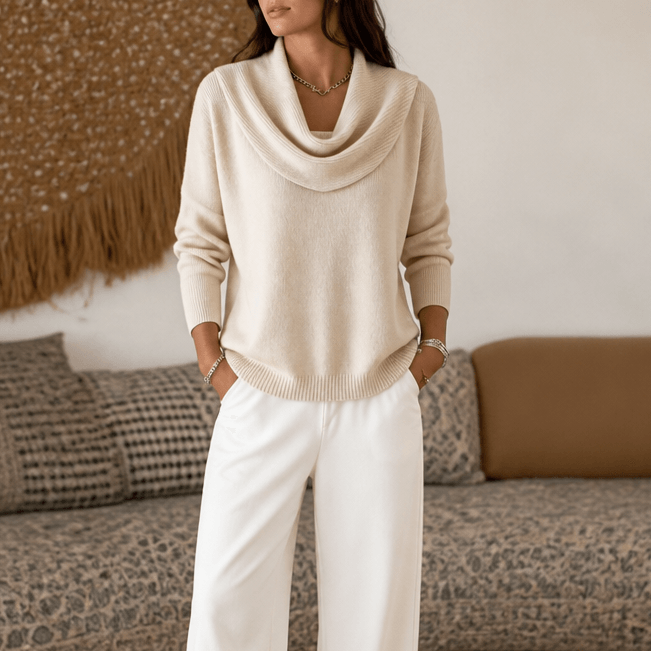 Women's Cowl Neck Knitted Jumper with Drape Detail
