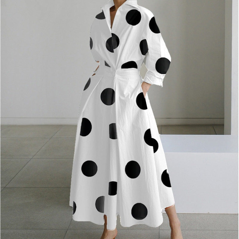 Alora Collared Front Wrap Women's Midi Dress with Long Sleeves in Print