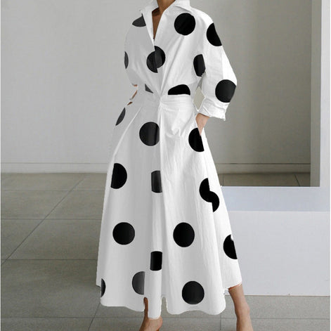 Alora Collared Front Wrap Women's Midi Dress with Long Sleeves in Print