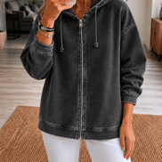 Women's Washed Relaxed Zip-Up Hoodie Jacket with Lined Hood