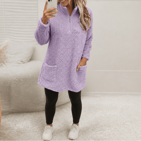 Women's Longline Half-Zip Sherpa Fleece Pullover with Pockets