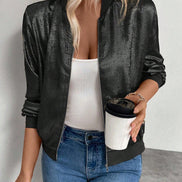 Nessa High-Neck Cropped Polyester Bomber Jacket for Women