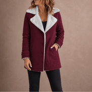 Sherpa-Lined Suede-Finish Lapel Jacket with Mid-Length Tailored Cut