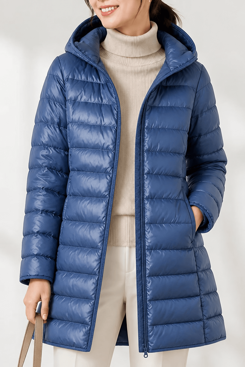 Women's Quilted Puffer Jacket with Detachable Hood and Packable Design