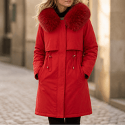 Women's Hooded Mid-Length Parka Coat with Faux-Fur Trim