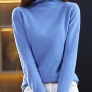 Women's Wool Turtleneck Knitted Jumper with Ribbed Cuffs