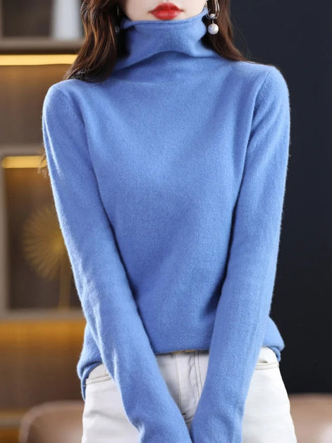 Women's Wool Turtleneck Knitted Jumper with Ribbed Cuffs