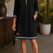 Women's Quarter-Zip Collared Knit Midi Dress with Pockets