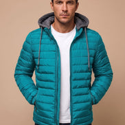 Dorian Men's Hooded Quilted Puffer Jacket with Packable Fold-Away Fit