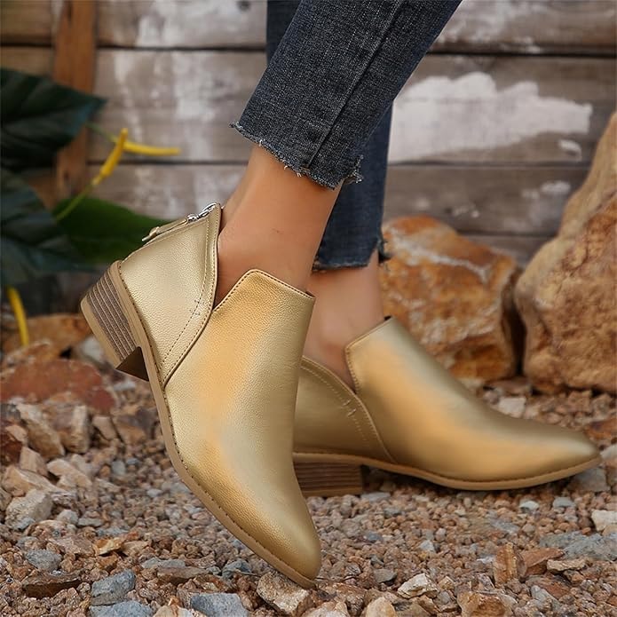 Riley Ankle Low Heel Slip On Womens Boots with Back Zip