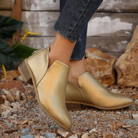 Riley Ankle Low Heel Slip On Womens Boots with Back Zip