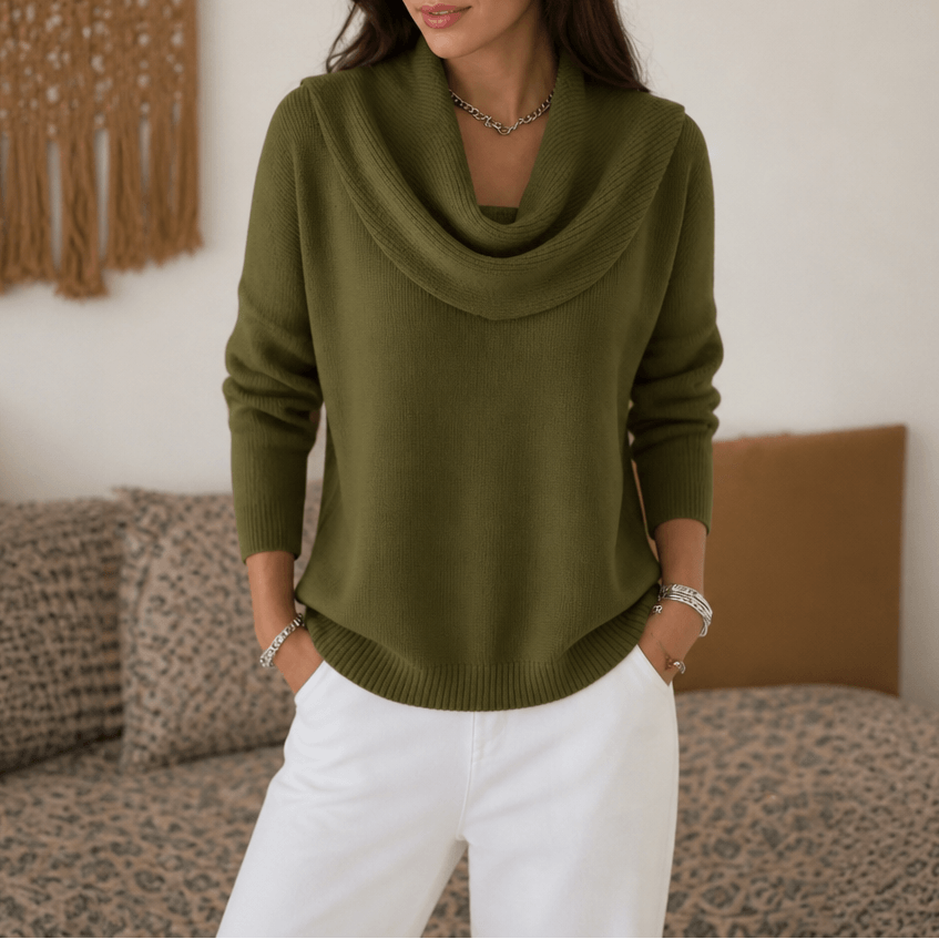 Women's Cowl Neck Knitted Jumper with Drape Detail