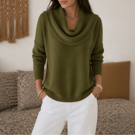 Women's Cowl Neck Knitted Jumper with Drape Detail