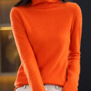 Women's Wool Turtleneck Knitted Jumper with Ribbed Cuffs