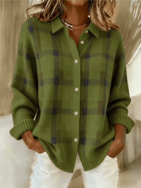 Esmeralda Plaid Cotton Flannel Button-Up Long Sleeve Blouse for Women